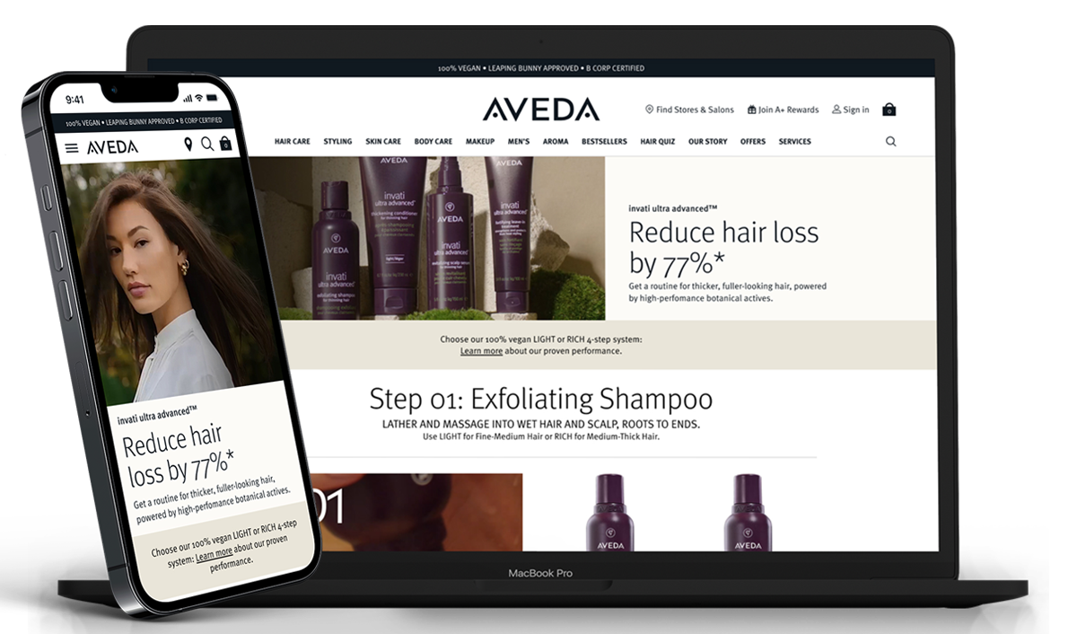 Aveda landing page optimization shown across devices