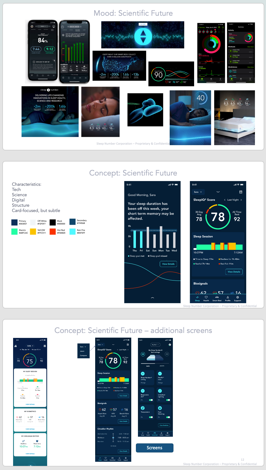 Concept boards: Scientific Future — mood, concept screens, and additional screens